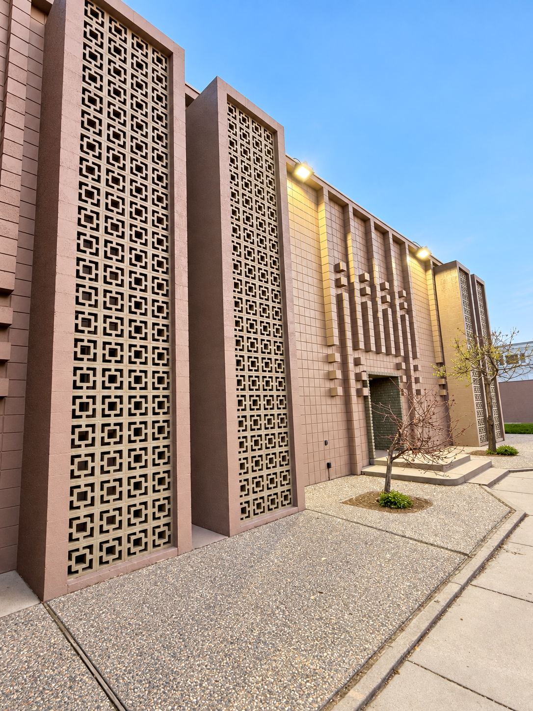 Decorative concrete screen facade at 300 Barnette Street
